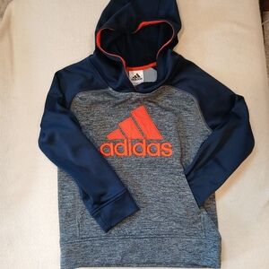 adidas Kids Size 8 Navy & Gray Hoodie with Orange Embroidered Logo
